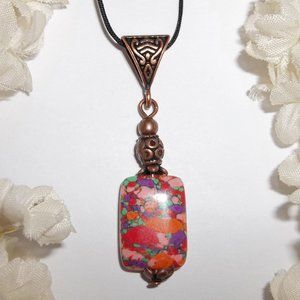 Red Copper Necklace Set Beaded Handmade Costume Jewelry Pendant Charm NWT 5472